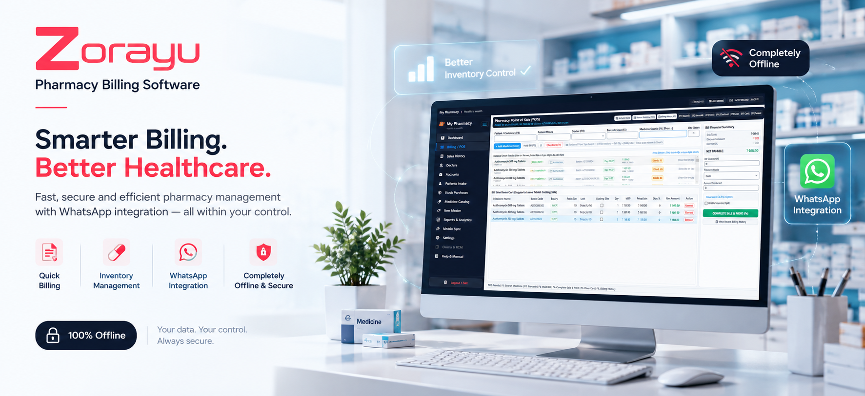 Zorayu Pharmacy and Medical Billing Software Interface